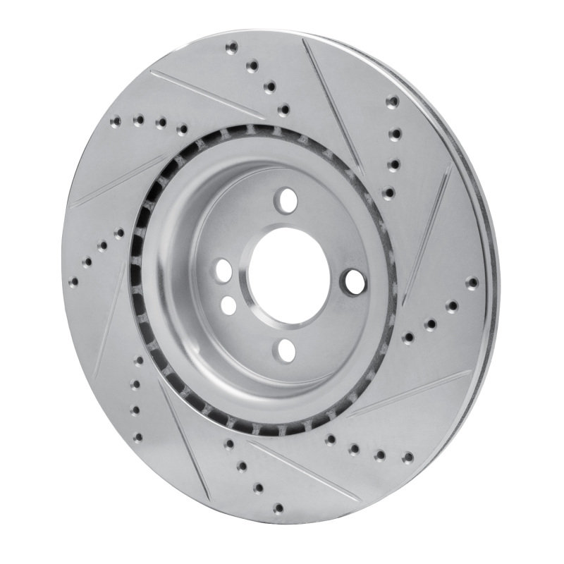 Mini Cooper Brake Rotor (1) - Front Left - R1 Concepts - Drilled & Slotted - Silver - `09-`14